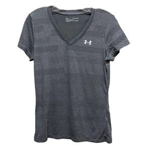Under Armour HeatGear Velocity V Neck Short Sleeve Tee Shirt Grey Size XS